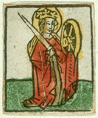 St. Anastasia avbildas ofta med det hjul hon avrättades på.